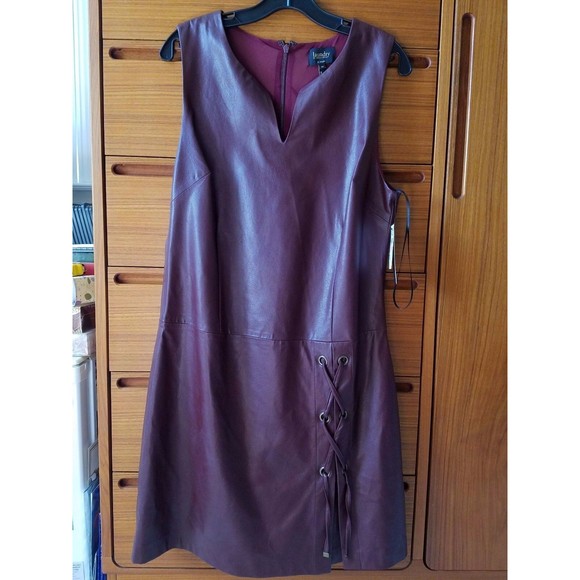 NWT Laundry by Shelli Segal Faux Leather Drop Waist Dress, Deep Garnet Red, 10 - Picture 2 of 6